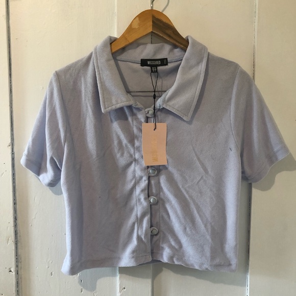Missguided blue terry crop button up - Picture 1 of 5